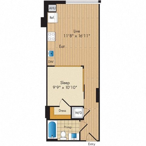 Floor plan for studio, 1 bath, 572 sqft